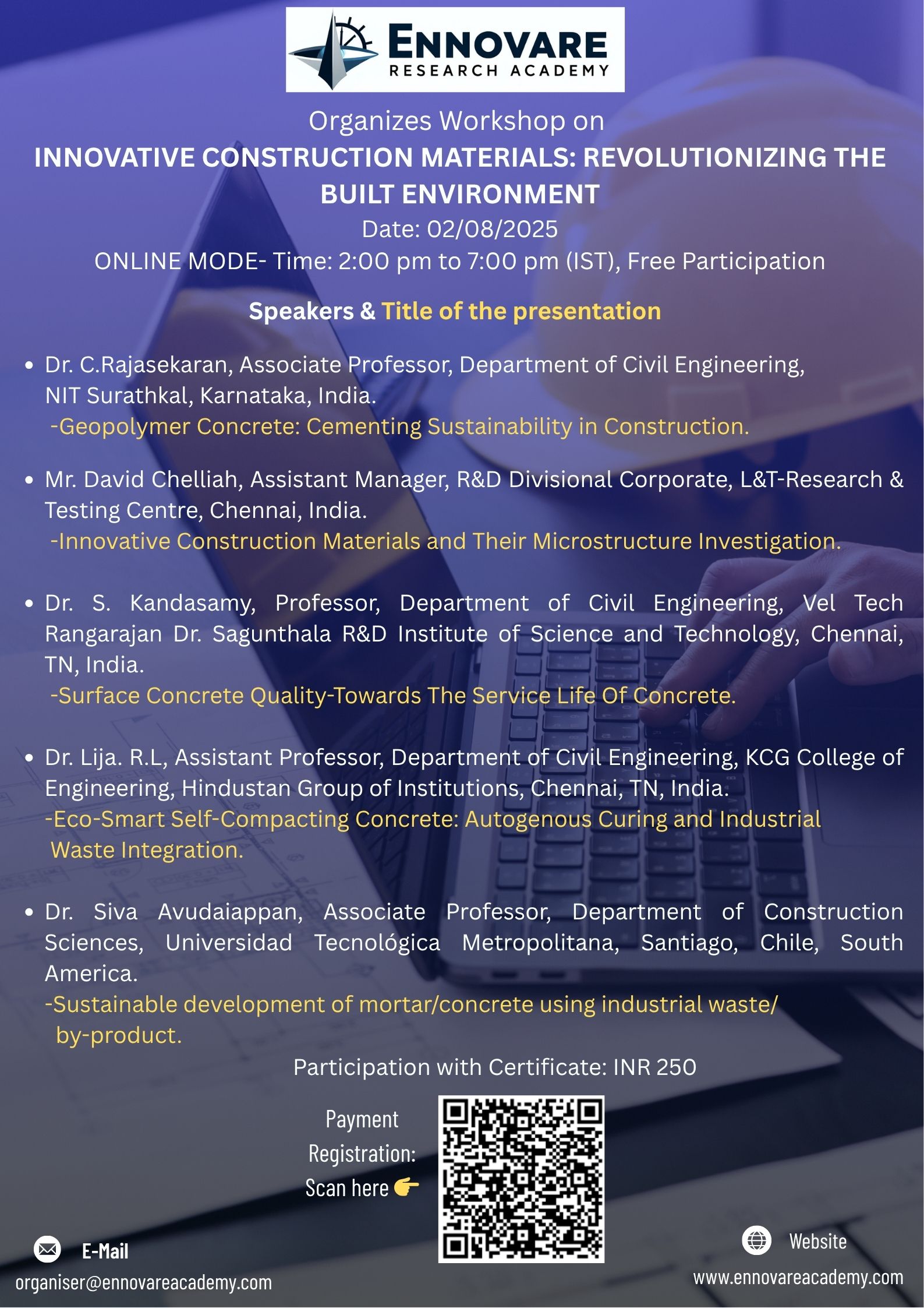 Workshop on Innovative Construction Materials: Revolutionizing the Built Environment 2025